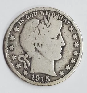 1915 Barber Silver Half Dollar, Scarce Lower Mintage Key Date VG Very Good - Picture 1 of 4