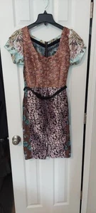 Beguile by Byron Lars Multicolor Shimmery Zip SSlv Floral Zip Sz 4 Petite Dress - Imagen 1 de 8