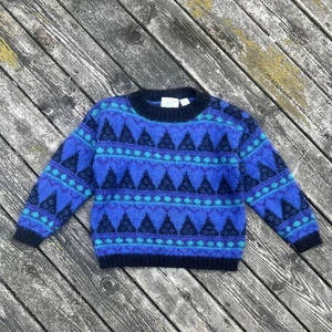 Vintage 1980s Christopher & Banks Mohair Geometric Sweater Blue-Purple Small - Picture 1 of 7