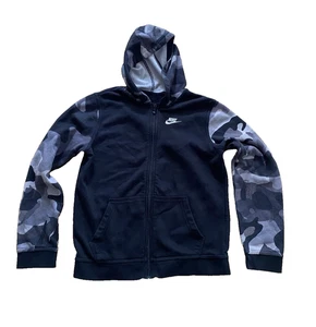 Nike Hoodie Herren klein schwarz grau Tarnmuster durchgehender Reißverschluss Langarm Swoosh LOGO - Bild 1 von 7