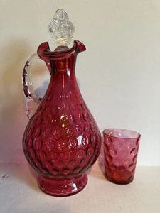 Fenton Cranberry Thumbprint 12” Decanter & Tumbler - Picture 1 of 8