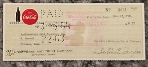 Coca-Cola Check Vintage Coke February 27, 1954 Northwestern Telephone Soda - Picture 1 of 4