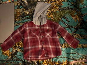 7 for All Mankind red plaid flannel hoodie shirt 12 M Baby Boy Toddler Button Up - Picture 1 of 7