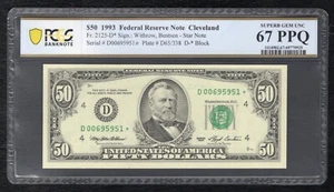 FR. 2125-D* 1993 $50 *STAR* FRN CLEVELAND, OH PCGS BANKNOTE GEM UNC-67PPQ (N) - Picture 1 of 2