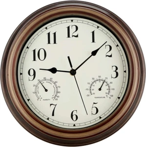 Rsobl 12 Inch Indoor Outdoor Wall Clock Waterproof with Temperature and Humidity - Picture 1 of 12