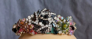 #309 Assemblage Kunst KRONE handgefertigt Cluster Strass für Engel Dekor Santo - Bild 1 von 7