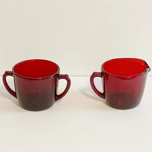 ANCHOR HOCKING Juego de Crema y Azúcar Rojo Rubí Real De Colección - Imagen 1 de 4