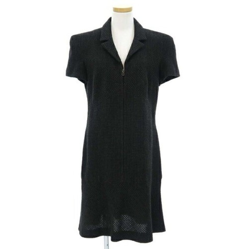 Abito donna CHANEL COCO MARK cerniera manica corta taglia 42 lana kaki originale