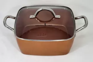 Casseruola padella profonda antiaderente chef rame, coperchio vetro 10" x 10" x 4" - Foto 1 di 4