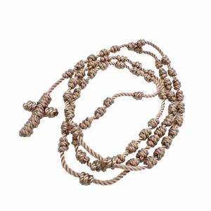 Rosario Anudado Beis Rosario Con Nudos Hecho A Mano 100% Nylon Hilo Beige - Imagen 1 de 9
