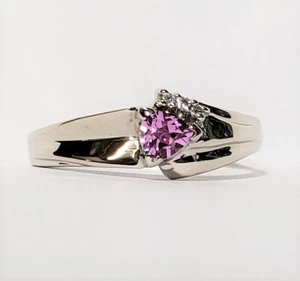 14 Karat Weißgold Damen rosa Saphir & Diamant Ring Größe 6,75 - Bild 1 von 4