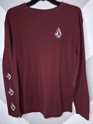 Volcom Size L Mens Sweater Crew Neck Long Sleeve Casual Thermal Waffle Burgundy - Image 1 of 4