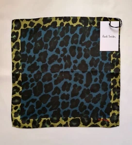 New Paul Smith Pocket Square “Leopard” Print Handkerchief blue/multi - Picture 1 of 4
