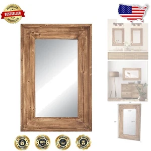 36x24 Rustic Rectangle Mirror with Distressed Wood Frame - Perfect for Any Room - Picture 1 of 10