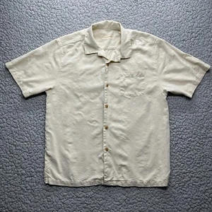 Tommy Bahama Shirt Mens Large Beige Silk Floral Camp Hawaiian Beach Button Up - Picture 1 of 8