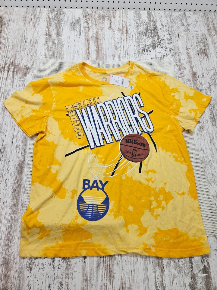 NBA Warriors Women's Oversized Short Sleeve Graphic T-Shirt Yellow Tie Dye XL