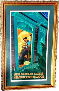 Framed 2002 New Orleans Jazz Festival Poster Numbered 2567/10K Wynton Marsalis - Picture 1 of 5