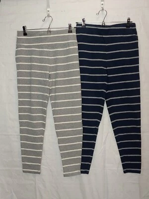 Lot Of 2 Diane Gilman Lux Sport Women's Size Small Blue & Grey Striped Leggings - Image 1 of 4