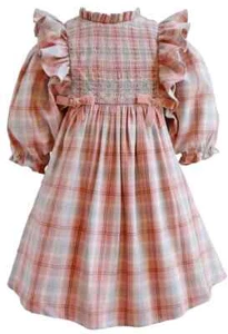 NWT Bonnie Jean Girls Size 4 Pink Blush Gray Plaid Smocked Ruffle Pinafore Dress - Picture 1 of 3