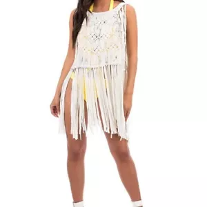 White Stretchy Crochet Swim Coverup size Medium/Large - Picture 1 of 3