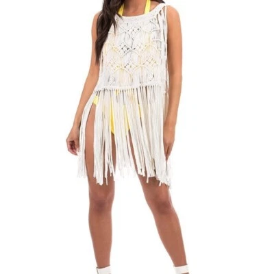 White Stretchy Crochet Swim Coverup size Medium/Large - Image 1 of 3