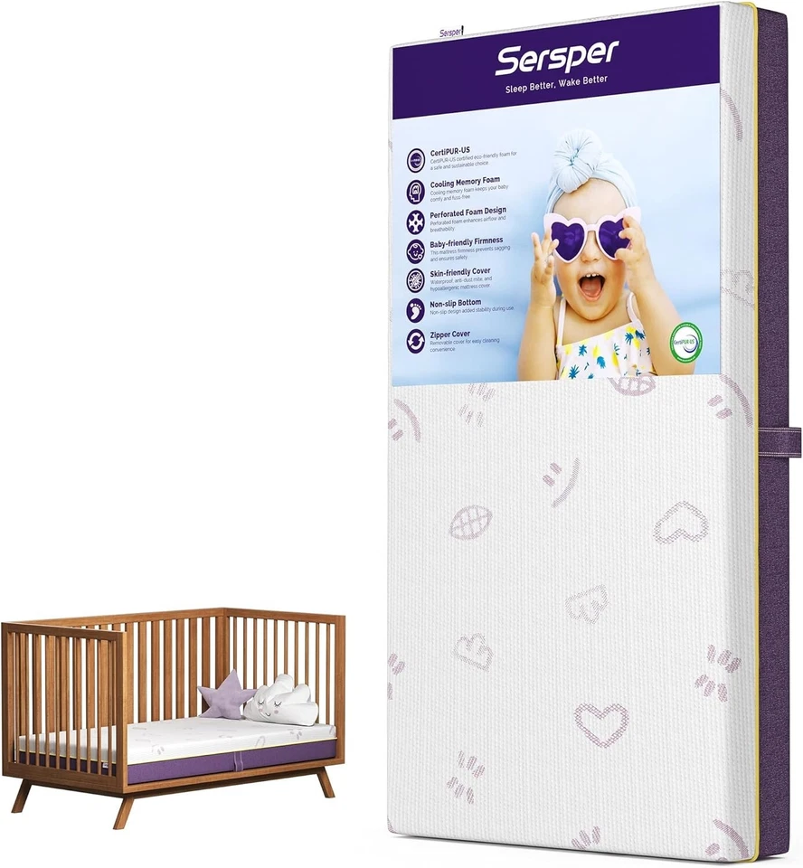 透气婴儿床床垫,舒适记忆泡沫幼儿床床垫... — 第 1/4 张图片