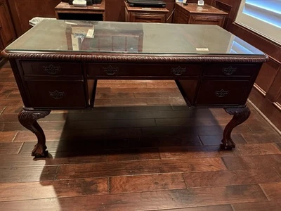 Solid Wood Desk With Glass Top - Image 1 of 4