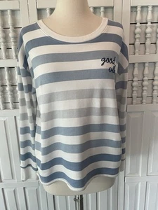 Doe Mujer Grande Azul Blanco Rayas Good Vibes Dobladillo Desgastado Sudadera, a14 - Imagen 1 de 9