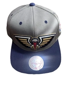 New Orleans Pelicans Mitchell & Ness NBA Snapback Hat Gray Navy Cap Embroidered - Picture 1 of 5
