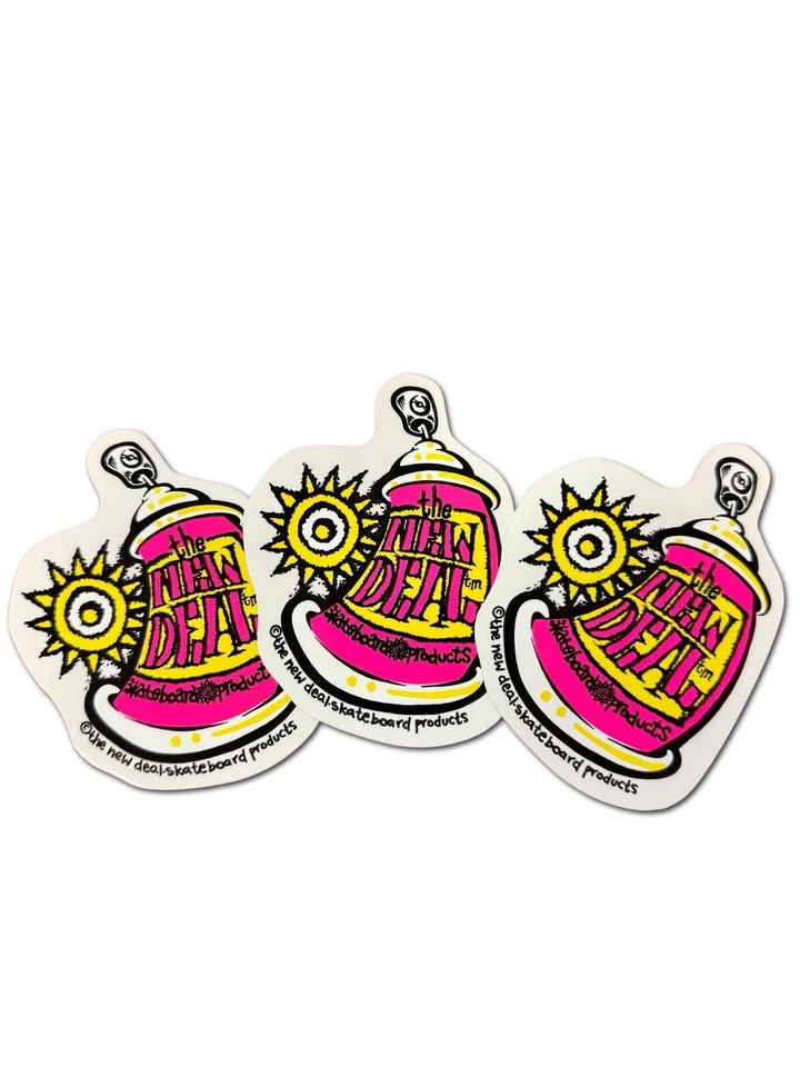 (3-Pack) Original New Deal Skateboards Spray Can Sticker 3” x 4”