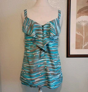 Banana Republic Size 6 Ruffle Tank Top Sleeveless 100% Silk V-Neck Blue Gray - Picture 1 of 14