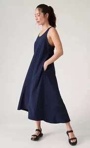 NEW Athleta S SMALL Presidio Traveler Maxi Dress, Navy Blue Long Relaxed Dress - Picture 1 of 8