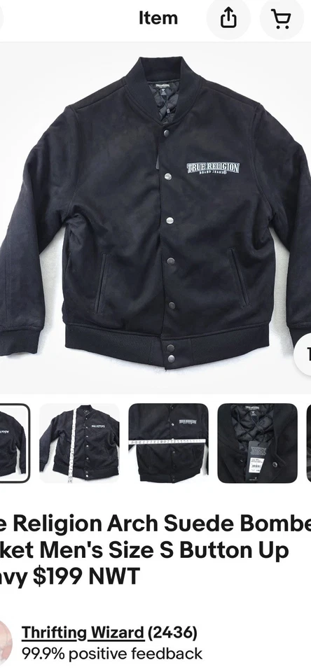 NUEVO CON ETIQUETAS Chaqueta Bomber True Religion Arch Gamuza Para Hombre Grande Abotonada Pesada $199 NUEVA Foto 1 de 1