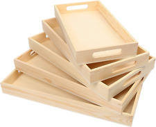 Lotfancy Wooden Nested Serving Trays, Set of 5, Unfinished Natural Wood Trays wi