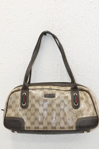 GUCCI Cristallo Monogramma Web Princy Boston Marrone