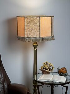 Victorian lampshade, light beige fabric with floral pattern