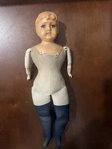 Antique Schutz-Marke #11, Celluloid Head Leather Arms, Porcelain Hands Doll - Picture 1 of 9