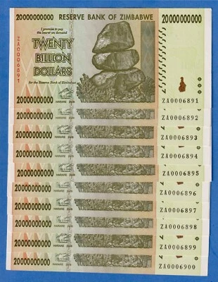 ZIMBABWE 20 BILLION 2008 P-86 aUNC/UNC REPLACEMENT NOTE - Image 1 of 3