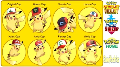 ASH CAP PIKACHU 8X POKEMON SCARLET/VIOLET POKEMON SWORD/SHIELD/POKEMON HOME - Image 1 of 4