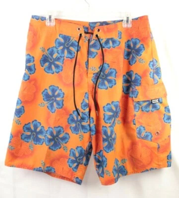 Volcom Mod Tech Men 32 Orange Board Shorts Swim Trunks Floral Hawaiian Theme EUC - Image 1 of 4