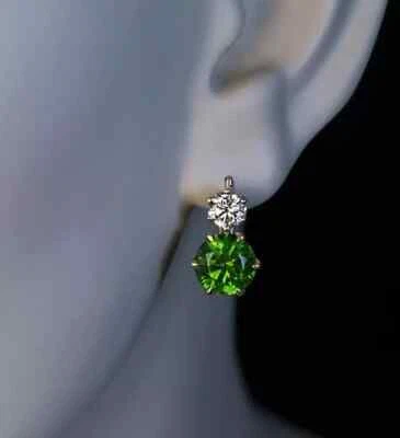 14K Yellow Gold Plated Silver 3Ct Round Cut Lab Created Peridot Drop Earrings - Image 1 of 4