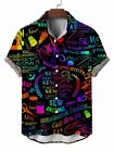 Men's Vintage Neon Bright Sewing Words And Items Print Casual Short Sleeve Hawai