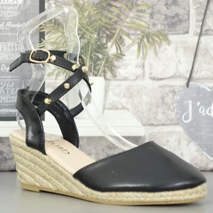 mid wedge espadrilles sandals womens buckle ankle strap summer beach shoes size - Picture 1 of 8
