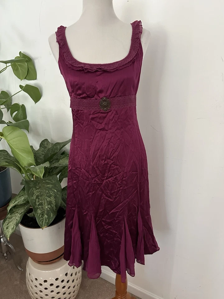 Vestido Antonio Melani Bayas de Seda Talla 6 Encaje y Gasa Ribete Foto 1 de 4