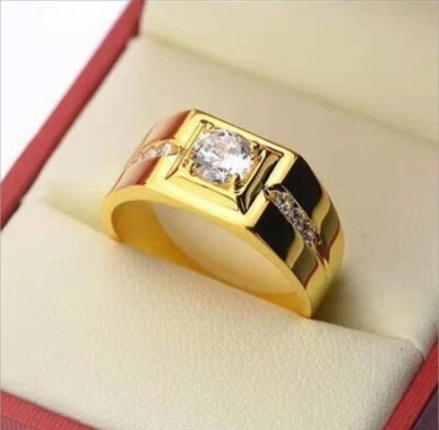 Anillo de compromiso solitario dorado simulado brillante pareja damas regalo de moda Foto 1 de 4