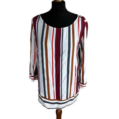 Next Stripe Blouse 3/4 Sleeve Round Neck Women’s UK Size 12 - Image 1 of 4