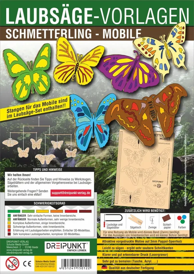SCHULZE MEDIA, DREIPUNKT VERLAG Laubsäge-Vorlagen Schmetterling - Mobile | Deutsch | 2018 | Schulze Media