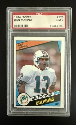 Tarjeta de novato Dan Marino 1984 Topps #123 (RC) - PSA 7 casi como nueva - Salón de la fama - Dolphins Foto 1 de 3
