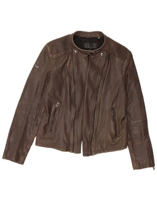 Chaqueta de motociclista de cuero para mujer SUPERDRY UK 18 XL cuero marrón SA01 Foto 1 de 4