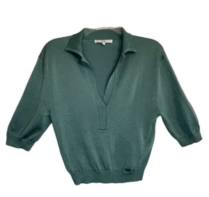 TIBI Crispy Polo Women's V-Neck Collared Knit Viscose Top Sweater Blue Green XS - Picture 1 of 11
